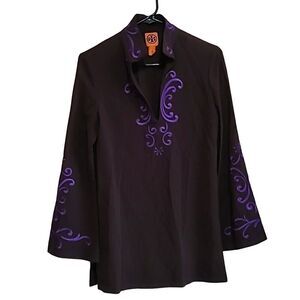 Tory Burch Brown  Wool Tunic Top with Embroidered Details Sz 4